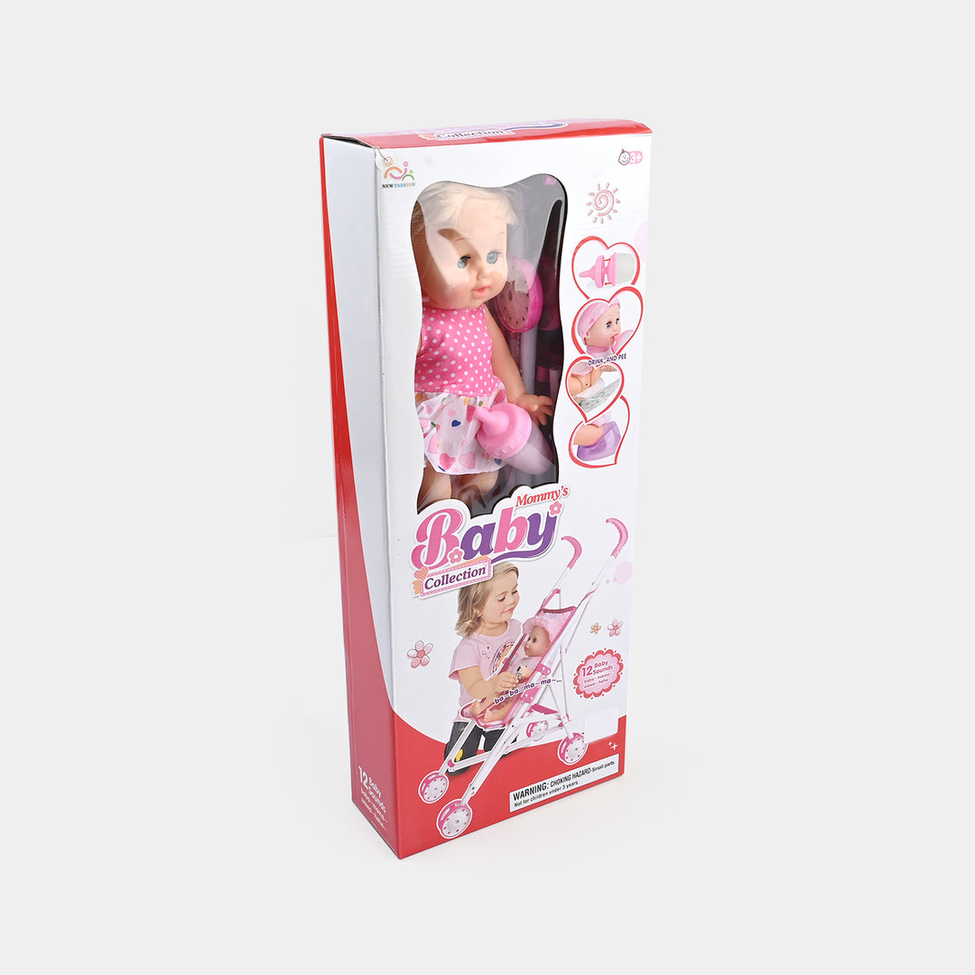 Baby Doll with Stroller & Feeder + 12 Baby Sounds