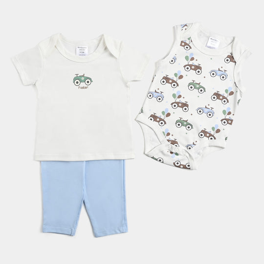 Infant Boys Cotton Interlock 3PCs Set -Off-White