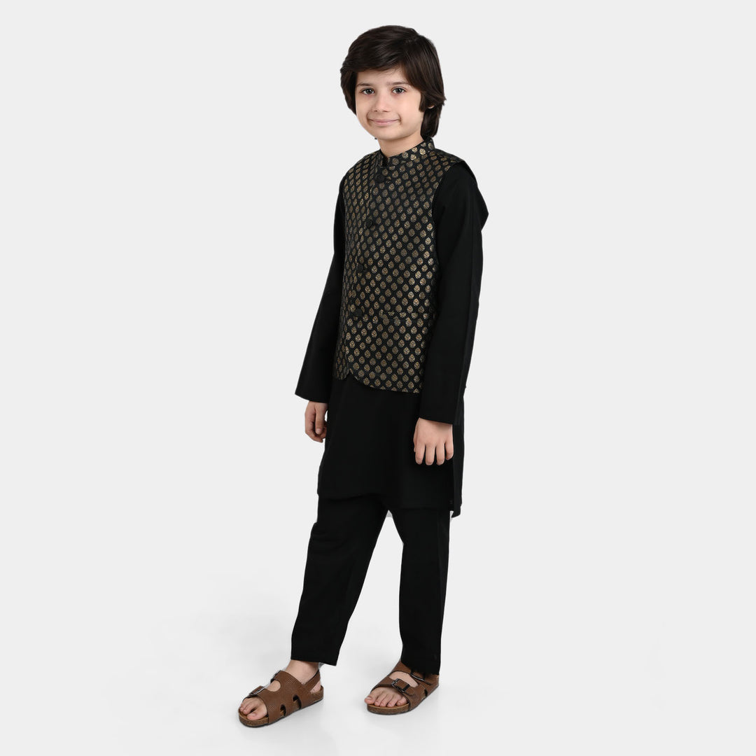 Boys khaddar 3 Piece Suit - BLACK