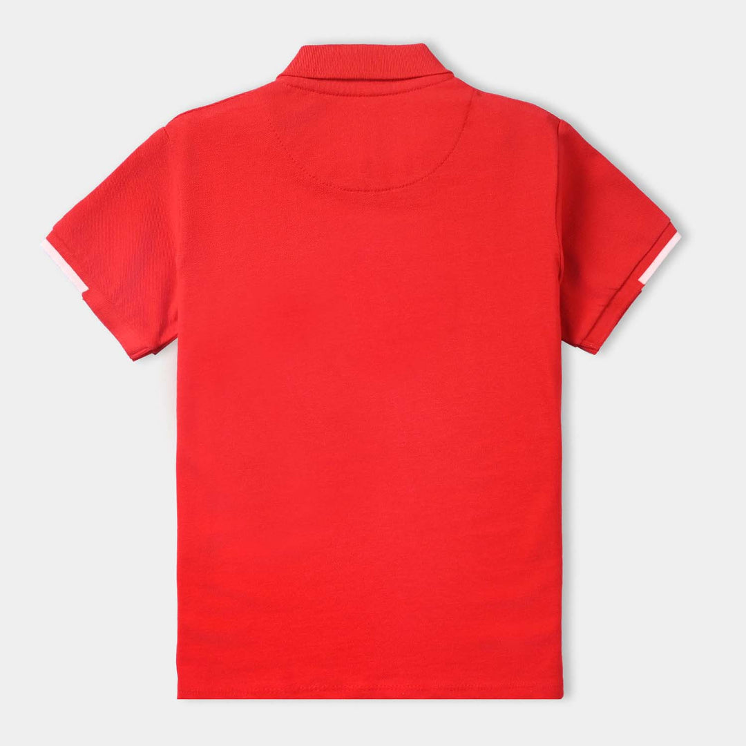 Boys Cotton PK Polo- Red