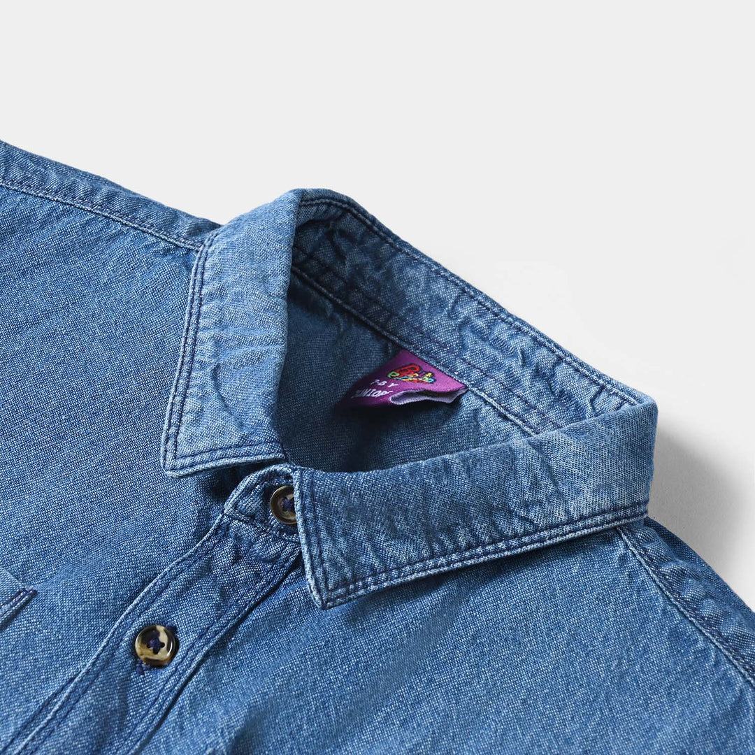 Boys Denim Shirt Pocket Styling-Mid Blue