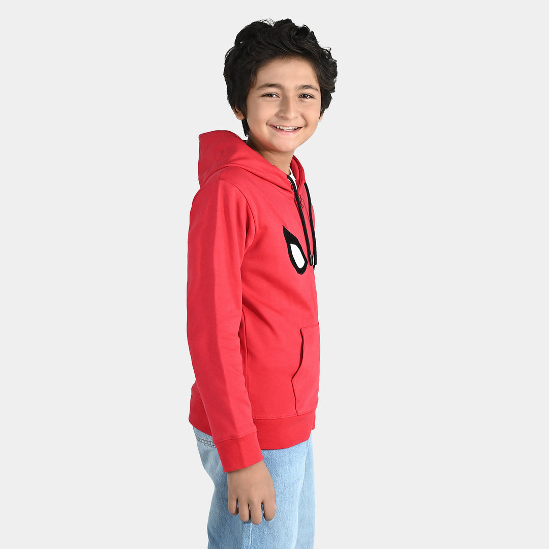 Boys Cotton Interlock Knitted Jacket-Red