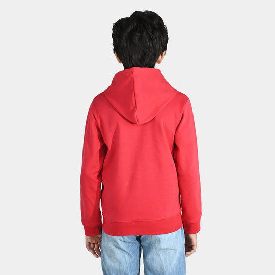 Boys Cotton Interlock Knitted Jacket-Red