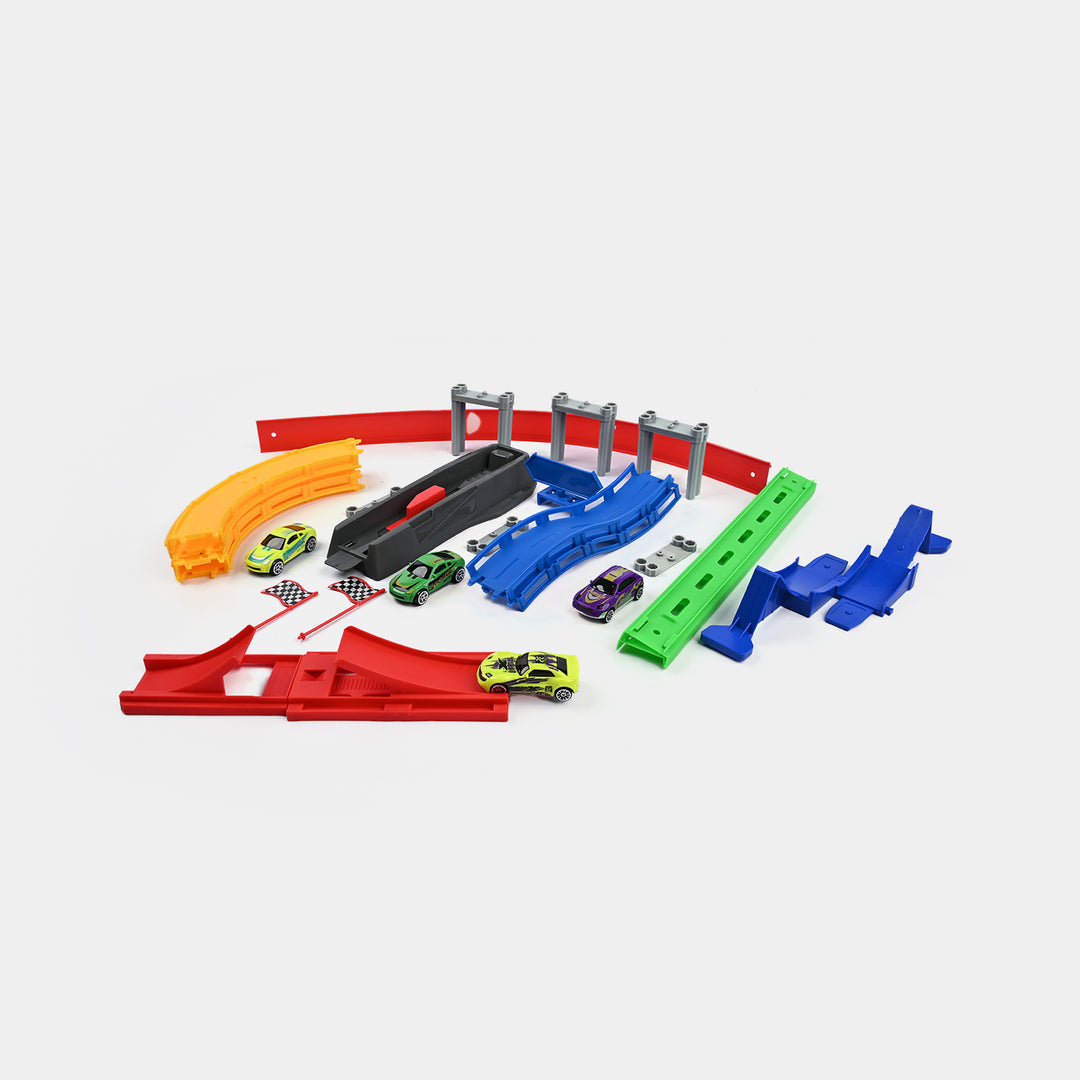 Track Set With 4Pcs Alloy Car For Kids