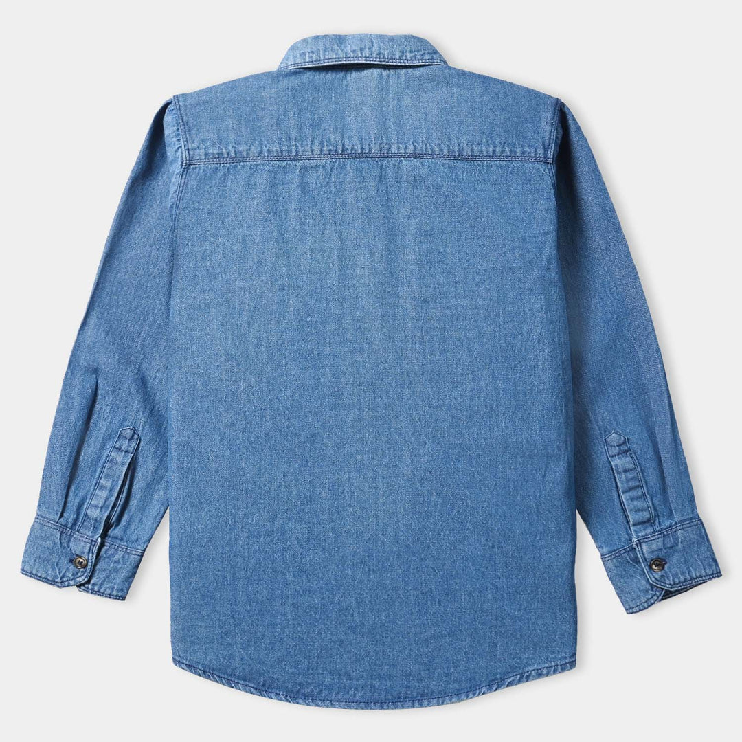 Boys Denim Shirt Pocket Styling-Mid Blue