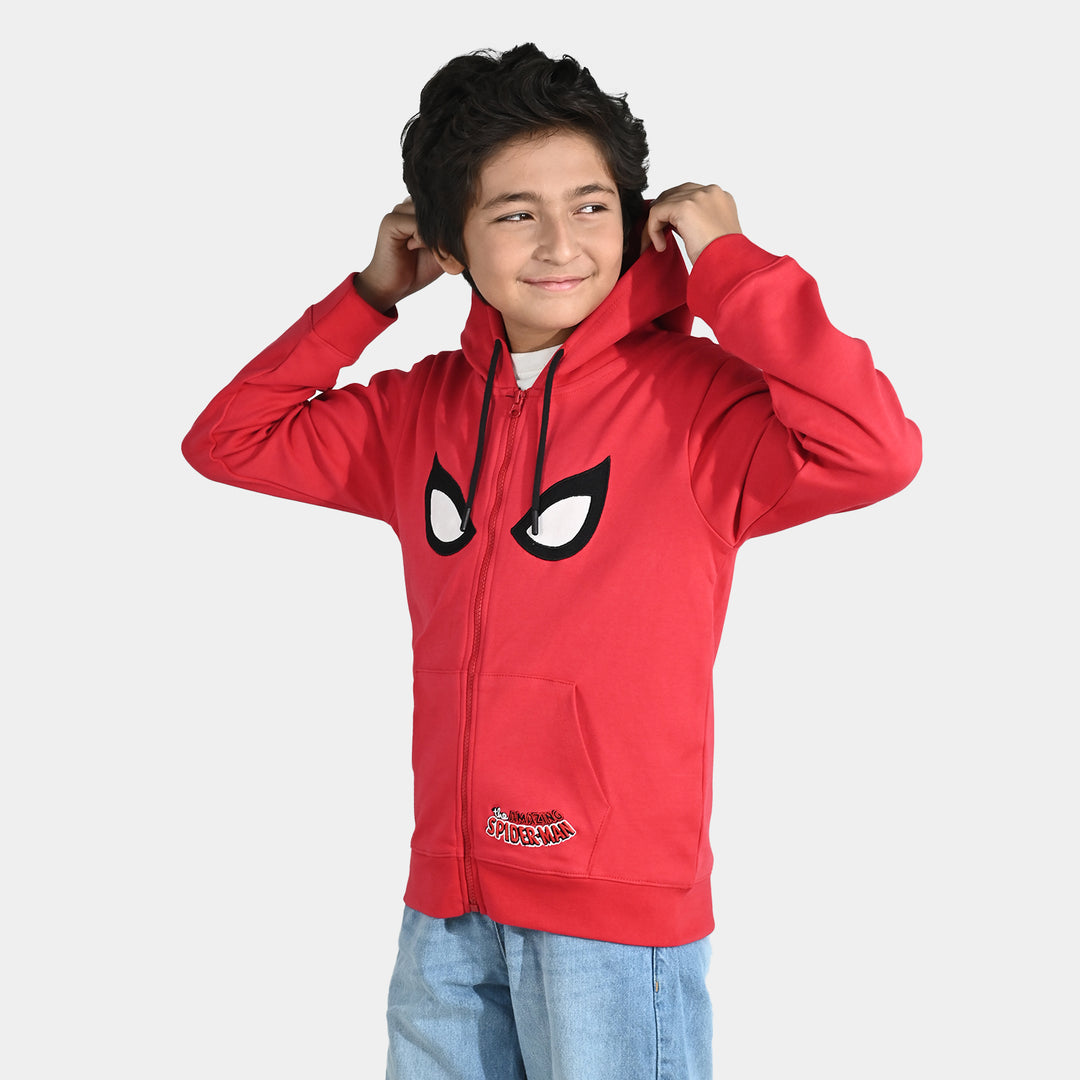 Boys Cotton Interlock Knitted Jacket-Red