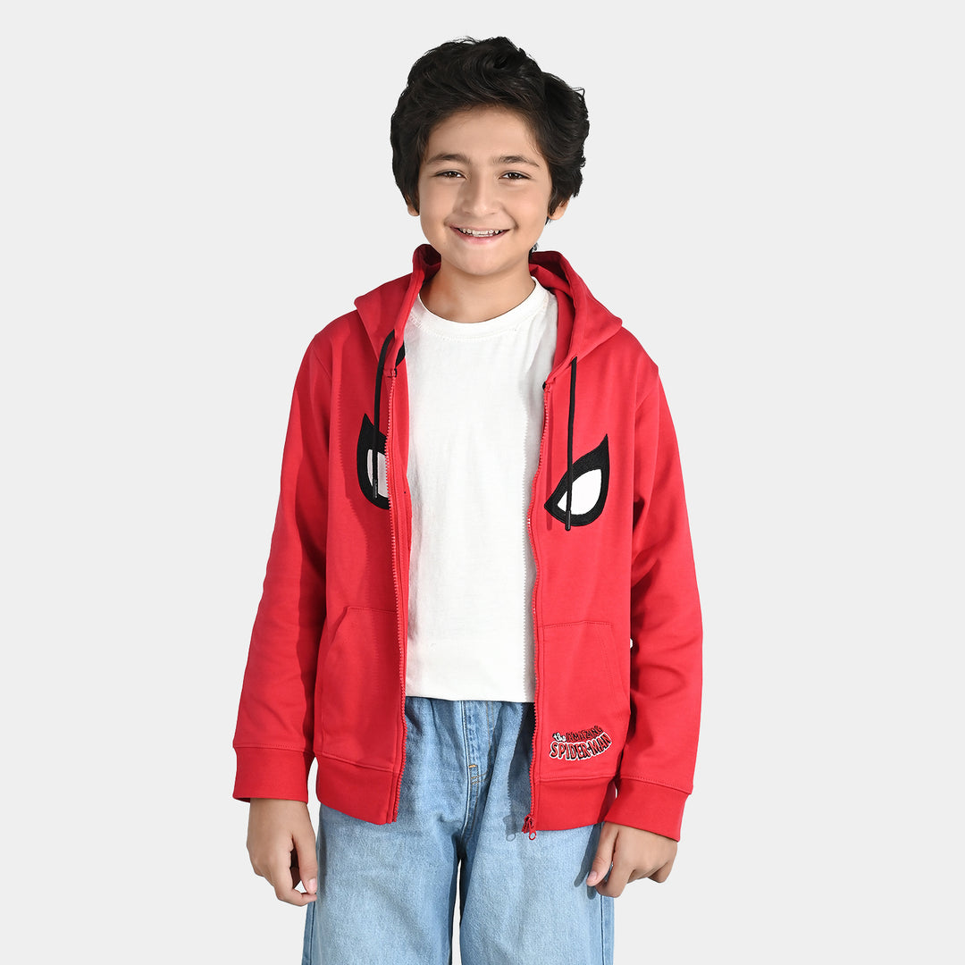 Boys Cotton Interlock Knitted Jacket-Red