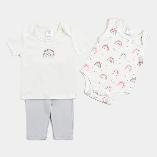 Infant Girls Cotton Interlock 3PCs Set-White