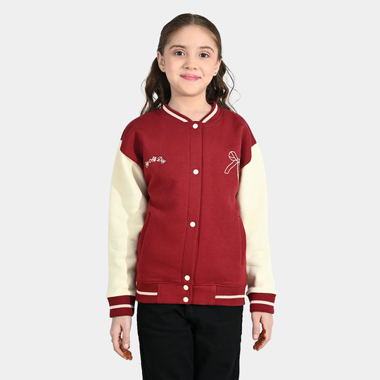 Girls Fleece Bomber Jacket - Red