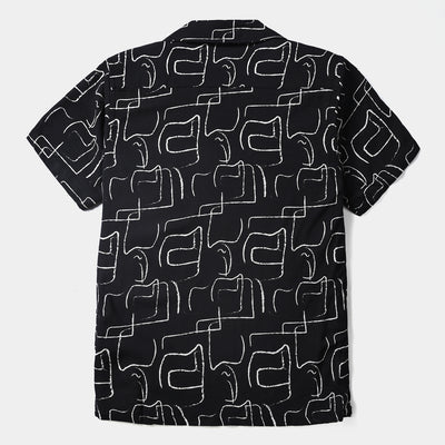 Boys Cotton Viscose Casual Shirt H/S (Lines)-BLACK