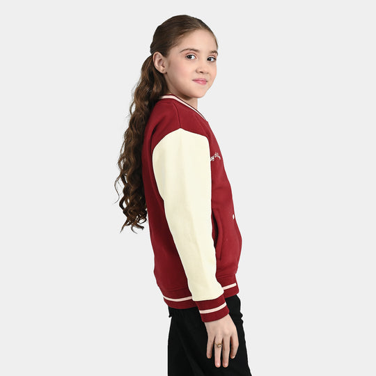 Girls Fleece Bomber Jacket - Red