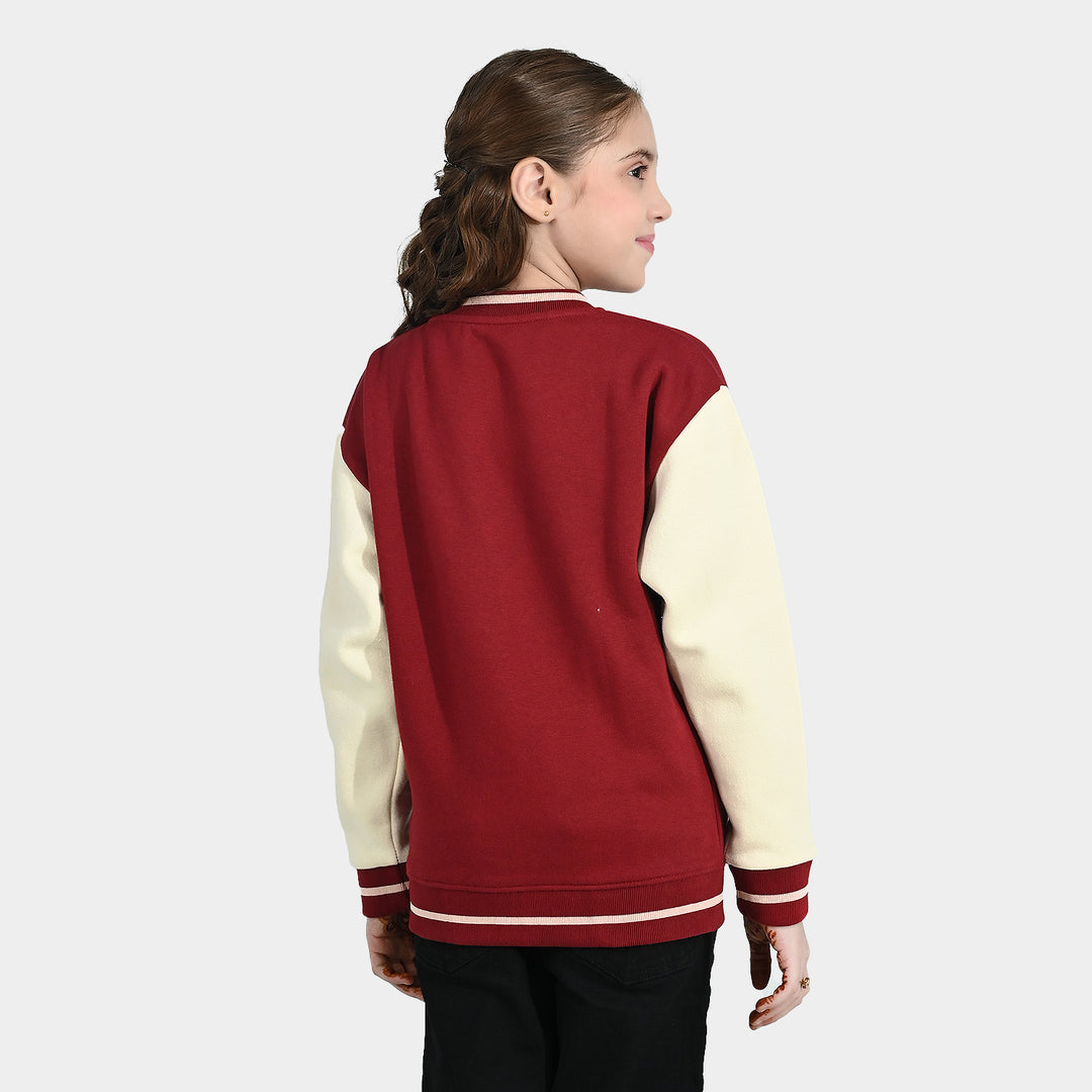 Girls Fleece Bomber Jacket - Red