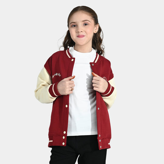 Girls Fleece Bomber Jacket - Red