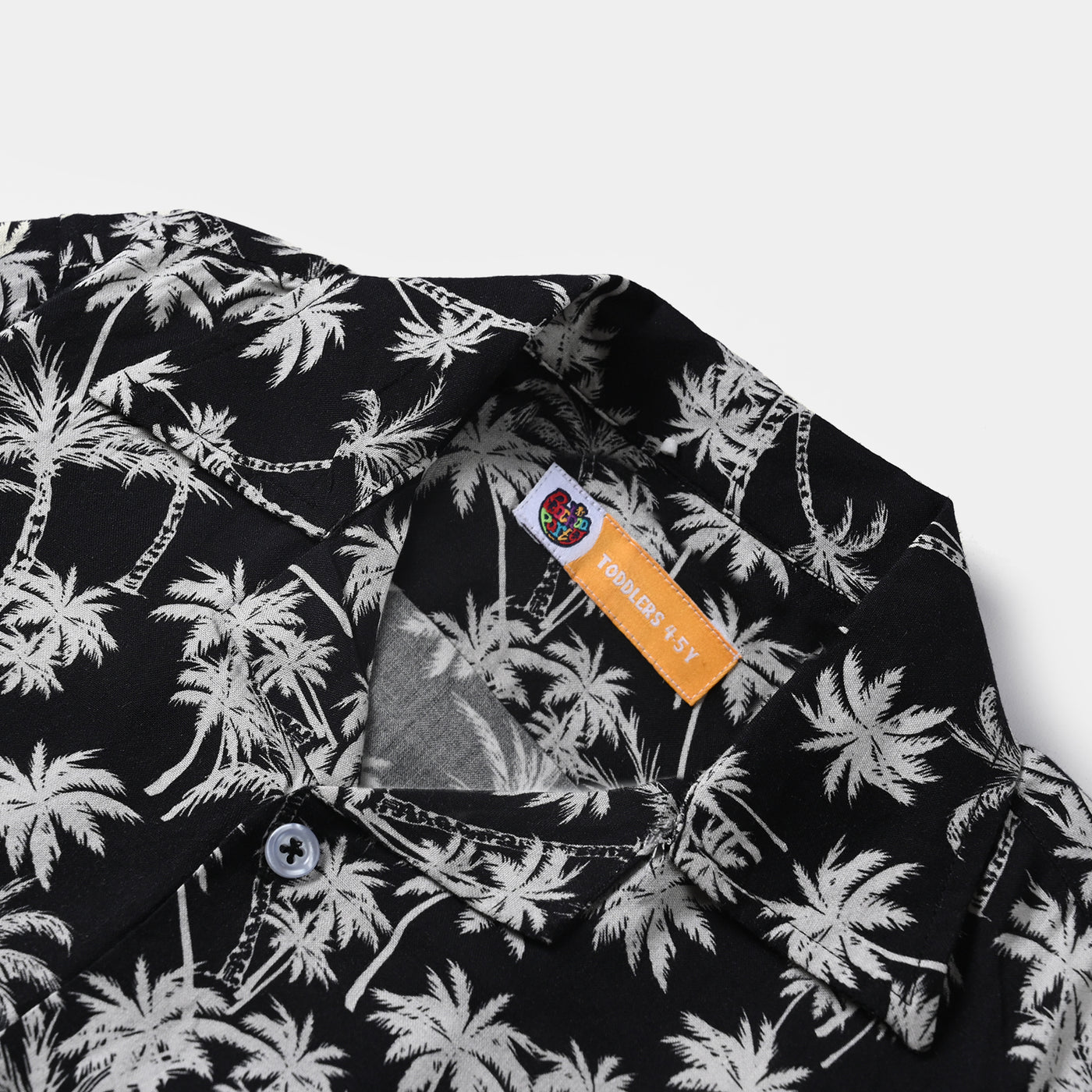 Boys Cotton Viscose Casual Shirt H/S (Palm Trees)-BLACK