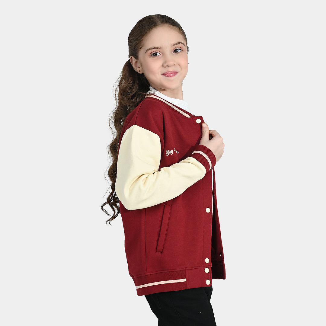 Girls Fleece Bomber Jacket - Red