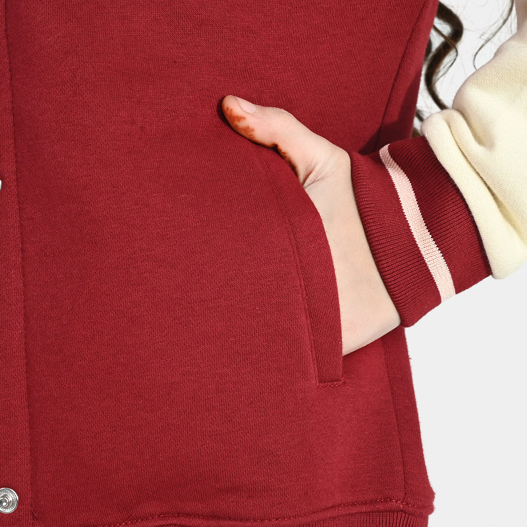 Girls Fleece Bomber Jacket - Red