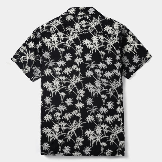 Boys Cotton Viscose Casual Shirt H/S (Palm Trees)-BLACK