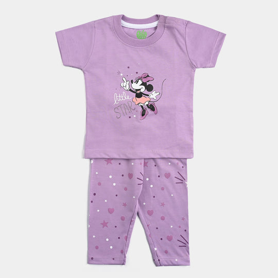 Infant Girls Poly Cotton Jersey Night Wear Suit Little Star-Purple