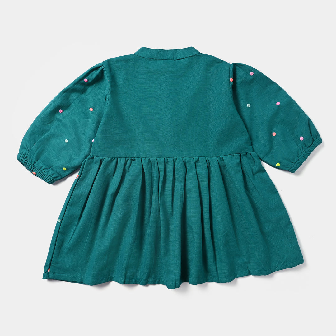 Girls Cotton Slub Emb Top Fanfare-Green