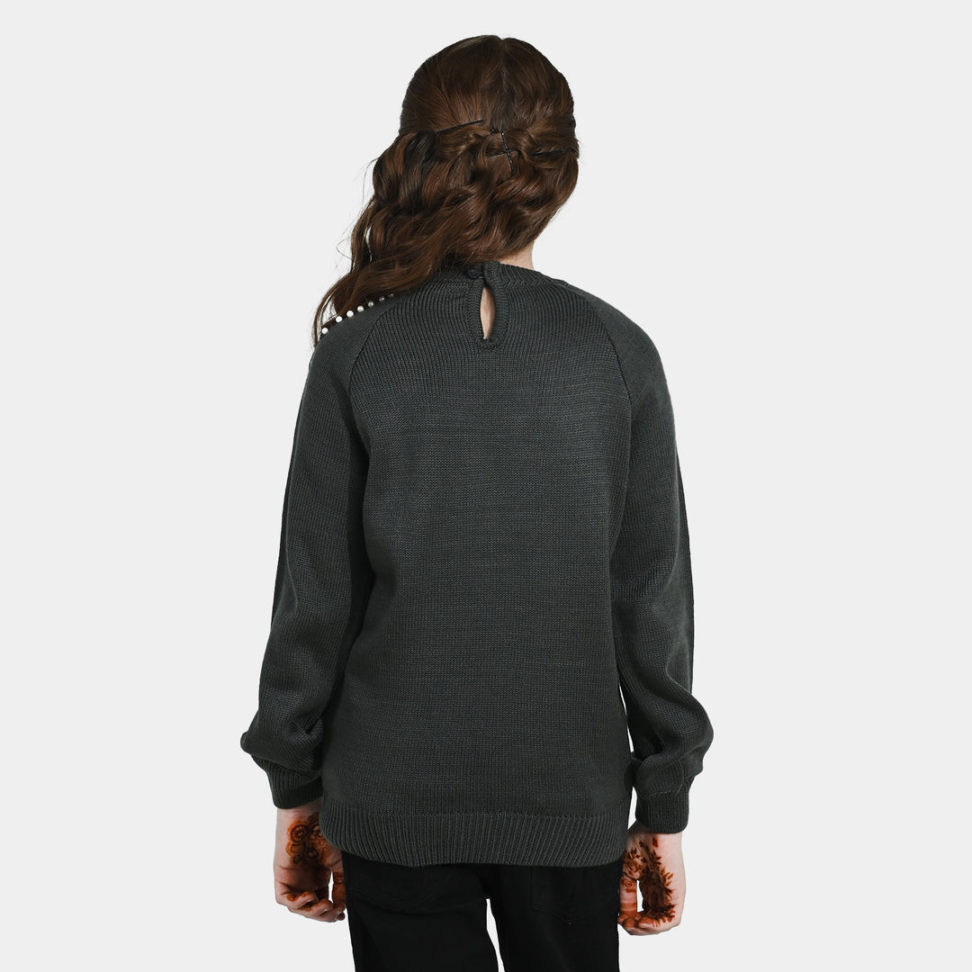 Girls F/S Sweater Pearl Stripes - CHARCOAL