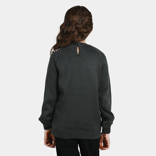 Girls F/S Sweater Pearl Stripes - CHARCOAL