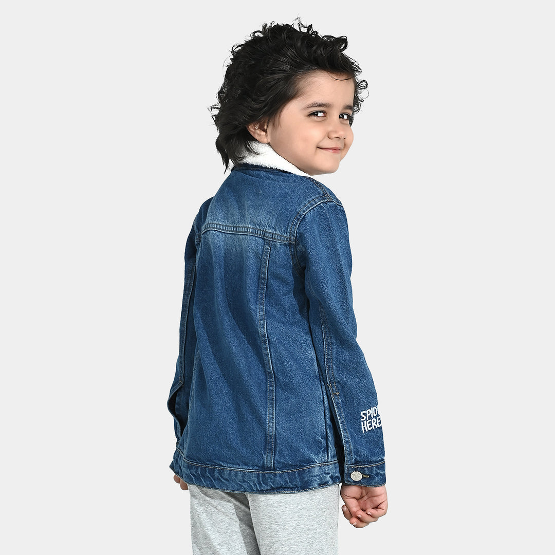 Boys Denim Stretch Jacket (Spidey) - Mid Blue