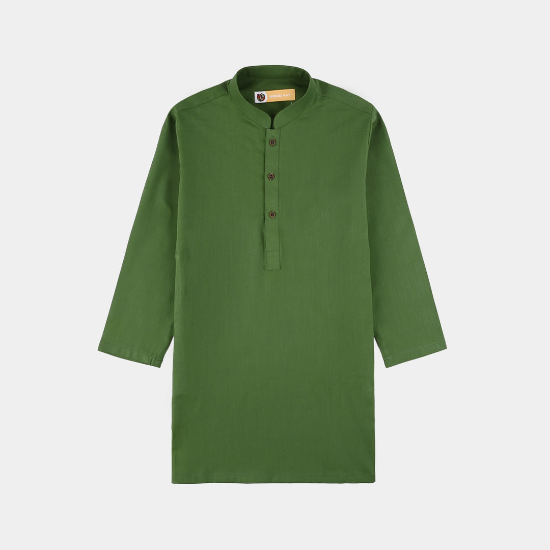 Boys Cotton Slub Basic Kurta (Forest ELF) - Green