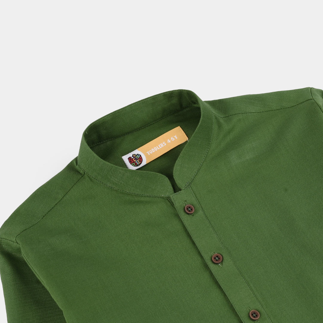 Boys Cotton Slub Basic Kurta (Forest ELF) - Green