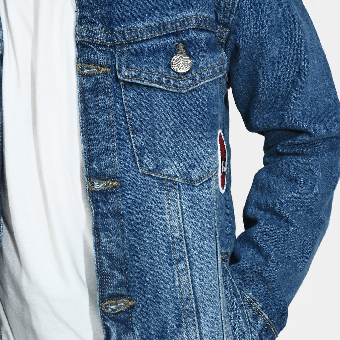 Boys Denim Stretch Jacket (Spidey) - Mid Blue
