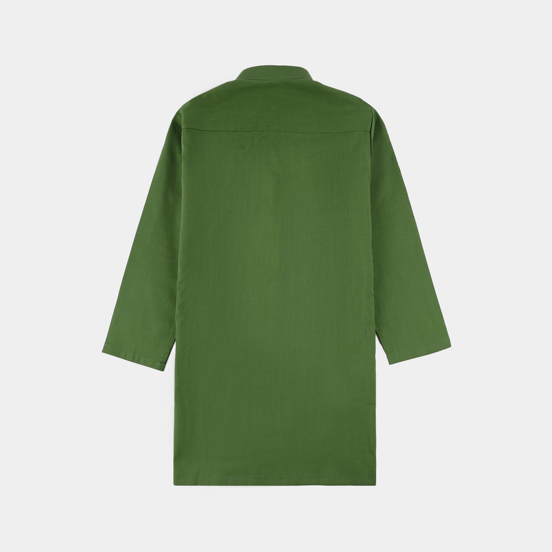 Boys Cotton Slub Basic Kurta (Forest ELF) - Green