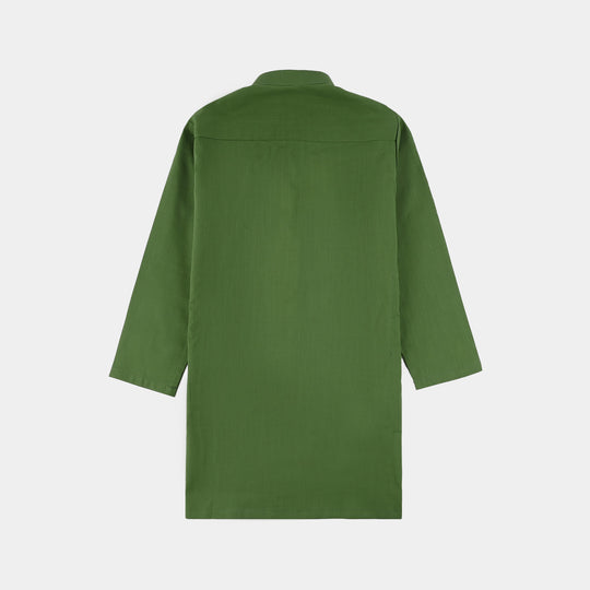 Boys Cotton Slub Basic Kurta (Forest ELF) - Green