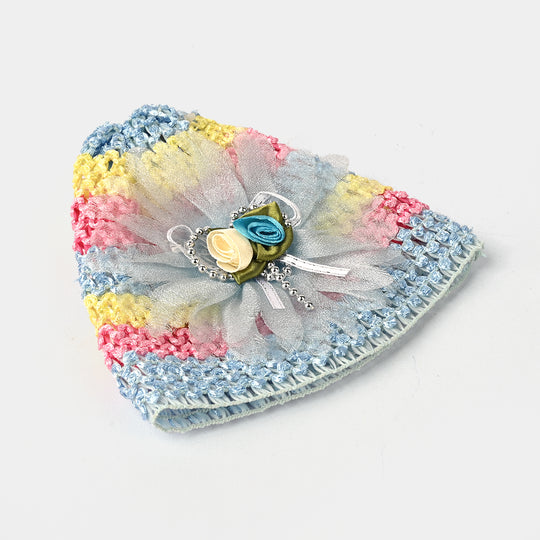 Multicolor Baby Cap with Floral Accent