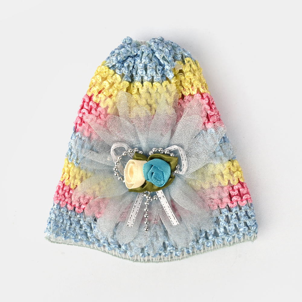 Multicolor Baby Cap with Floral Accent