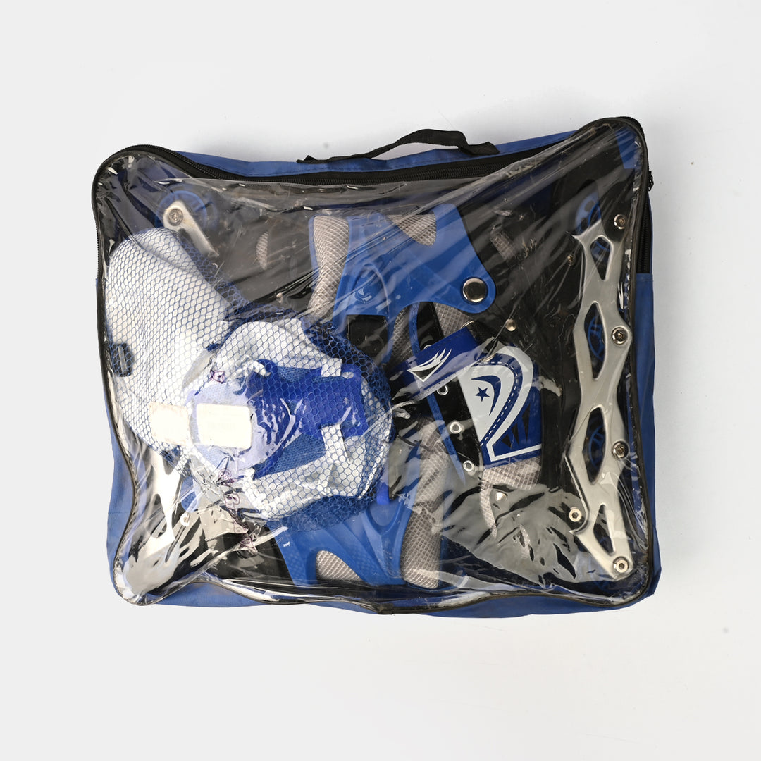SPORTS SKATE SHOES WITH 6 IN 1 SAFETY PADS SET - BLUE