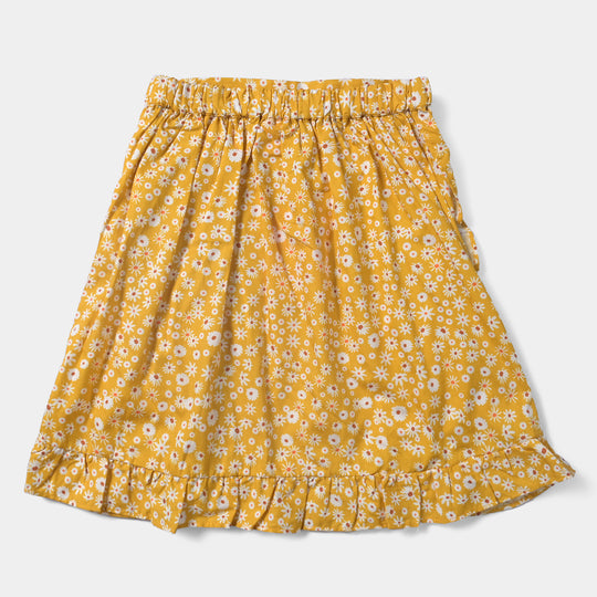 Girls Cotton Poplin Short Skirt Sunny Flora-Mustard