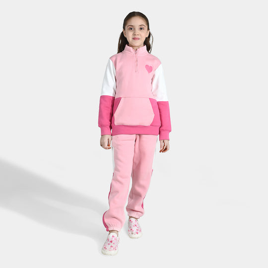 Girls Fleece 2 Piece Suit Heart - Pink