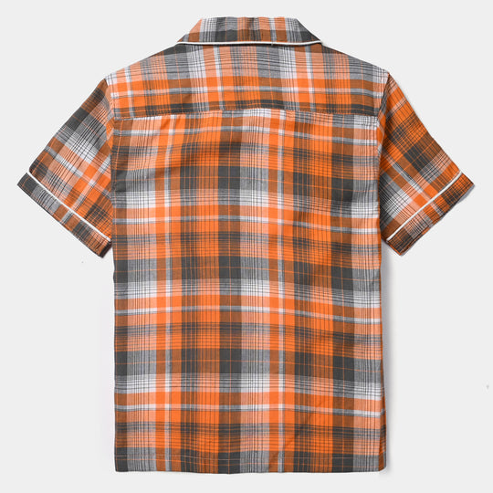 Boys Woven Night Suit Orange Check