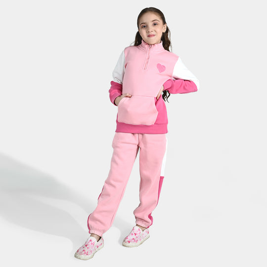 Girls Fleece 2 Piece Suit Heart - Pink