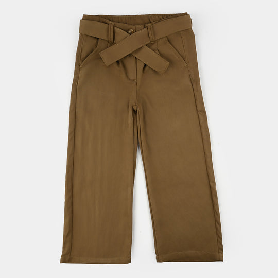 Girls Poly Twill Pants (Belted) - Brown