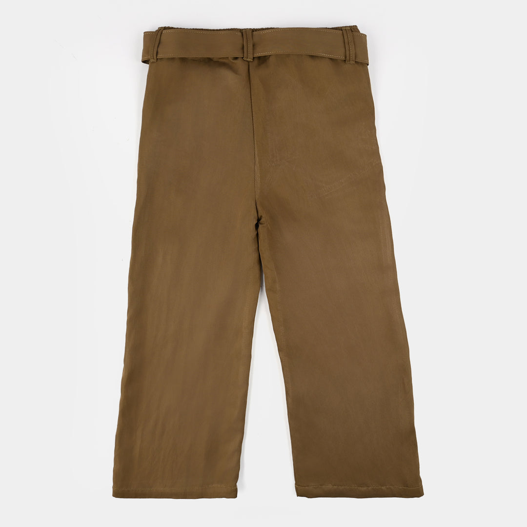 Girls Poly Twill Pants (Belted) - Brown