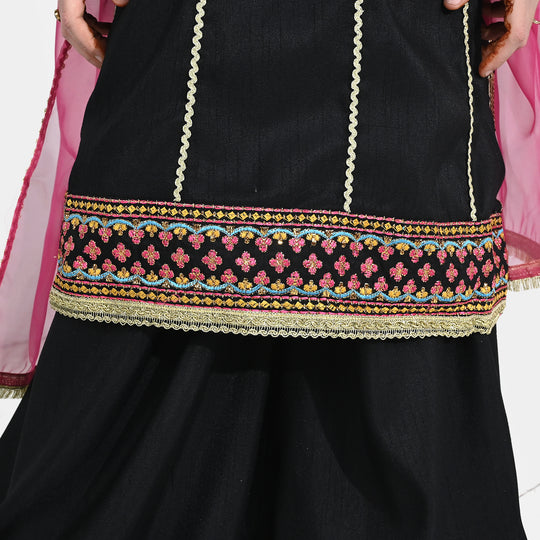 Girls Raw Silk Fancy 3Pcs - Black