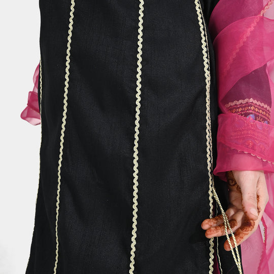 Girls Raw Silk Fancy 3Pcs - Black