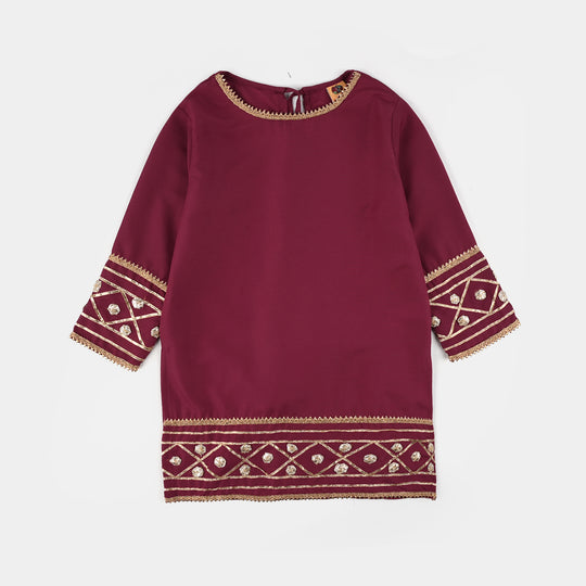 Girls Raw Silk 3-Piece Set (Jahan Ara) - Burgundy