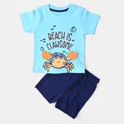 Infant Boys Cotton Jersey Knitted Suit Beach Claw some -Blue