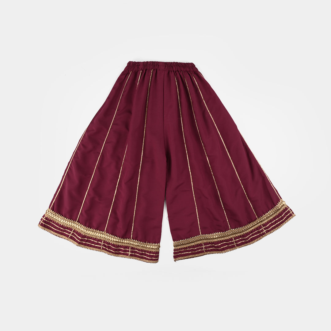 Girls Raw Silk 3-Piece Set (Jahan Ara) - Burgundy