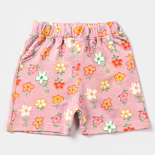 Infant Girls Cotton Jersey Knitted Short Flower-Pink