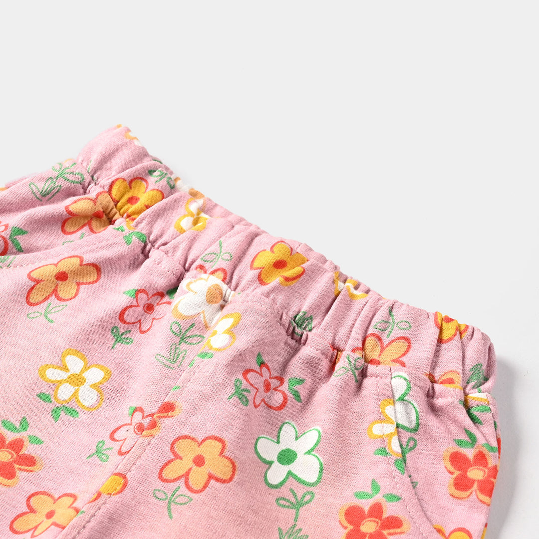 Infant Girls Cotton Jersey Knitted Short Flower-Pink