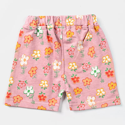 Infant Girls Cotton Jersey Knitted Short Flower-Pink