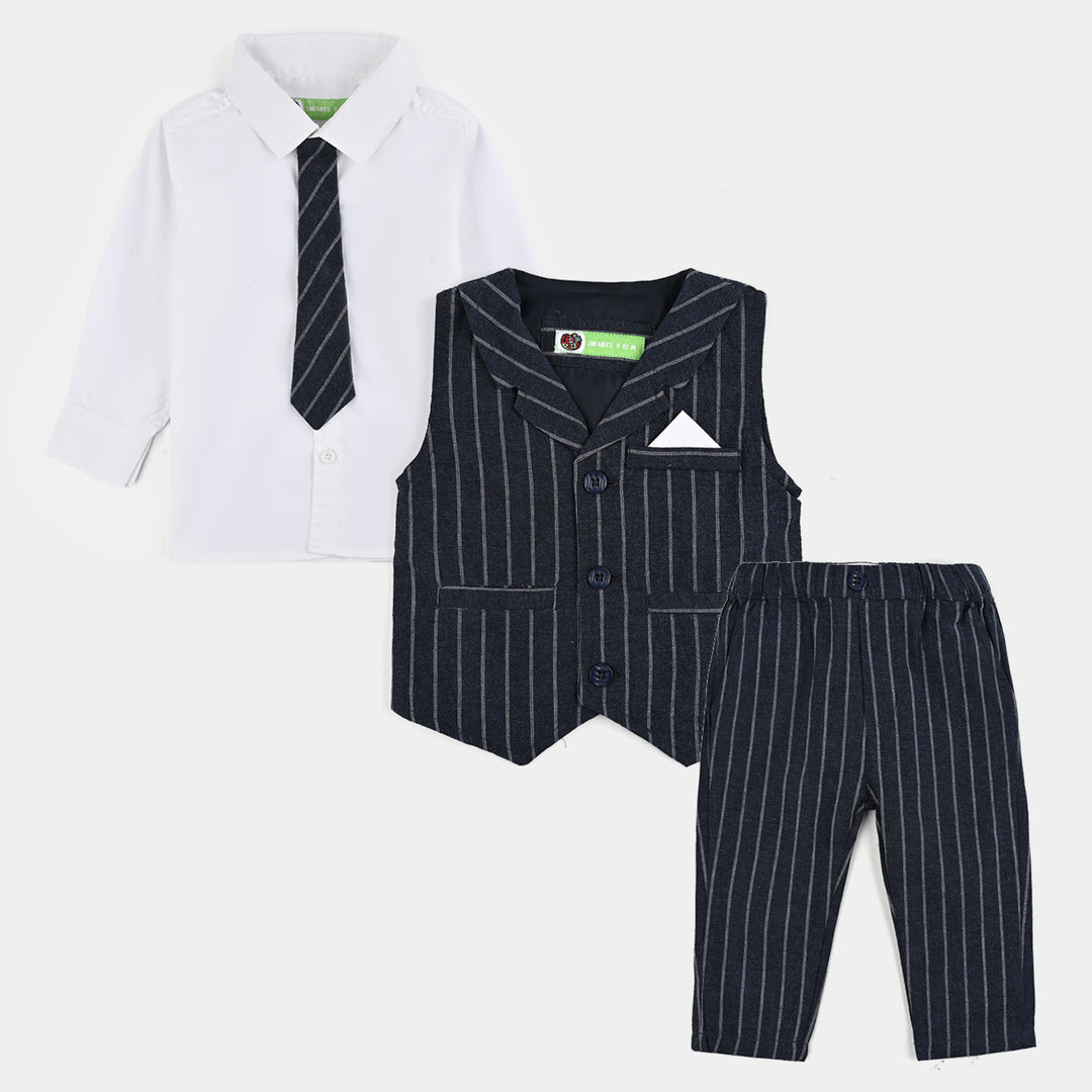 Infant Boys Yarn Dyed 3PC Suit-Little Drape-Navy/White