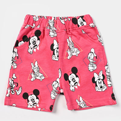 Girls Cotton Jersey Short Cartoon-Hot Pink